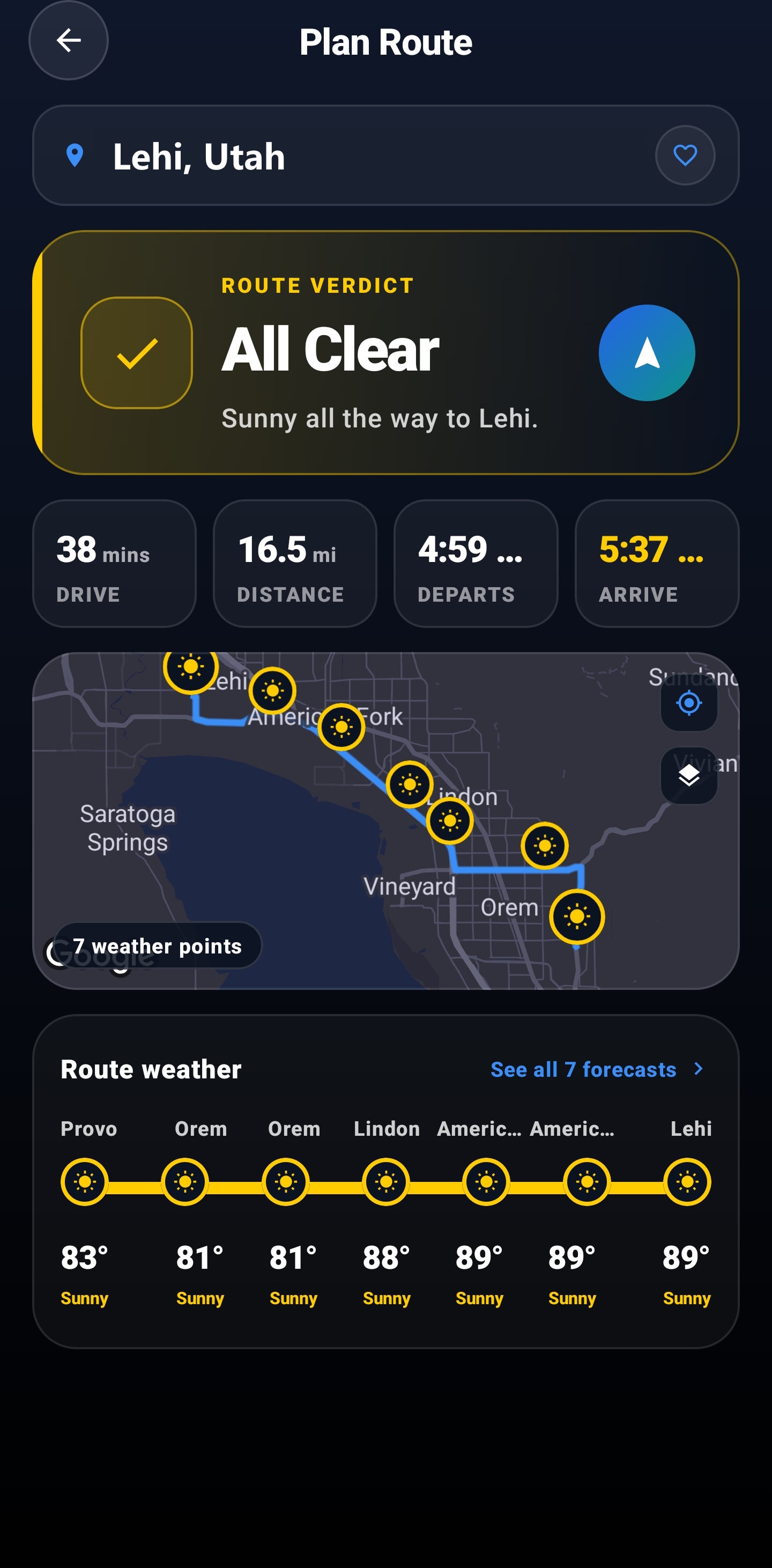 VentoPath route forecast at a glance